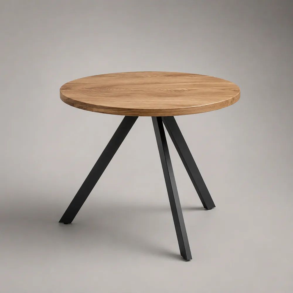 Tavolo da pranzo rotondo in legno e acciaio nero, rovere naturale, Ø 100 x H 75 cm