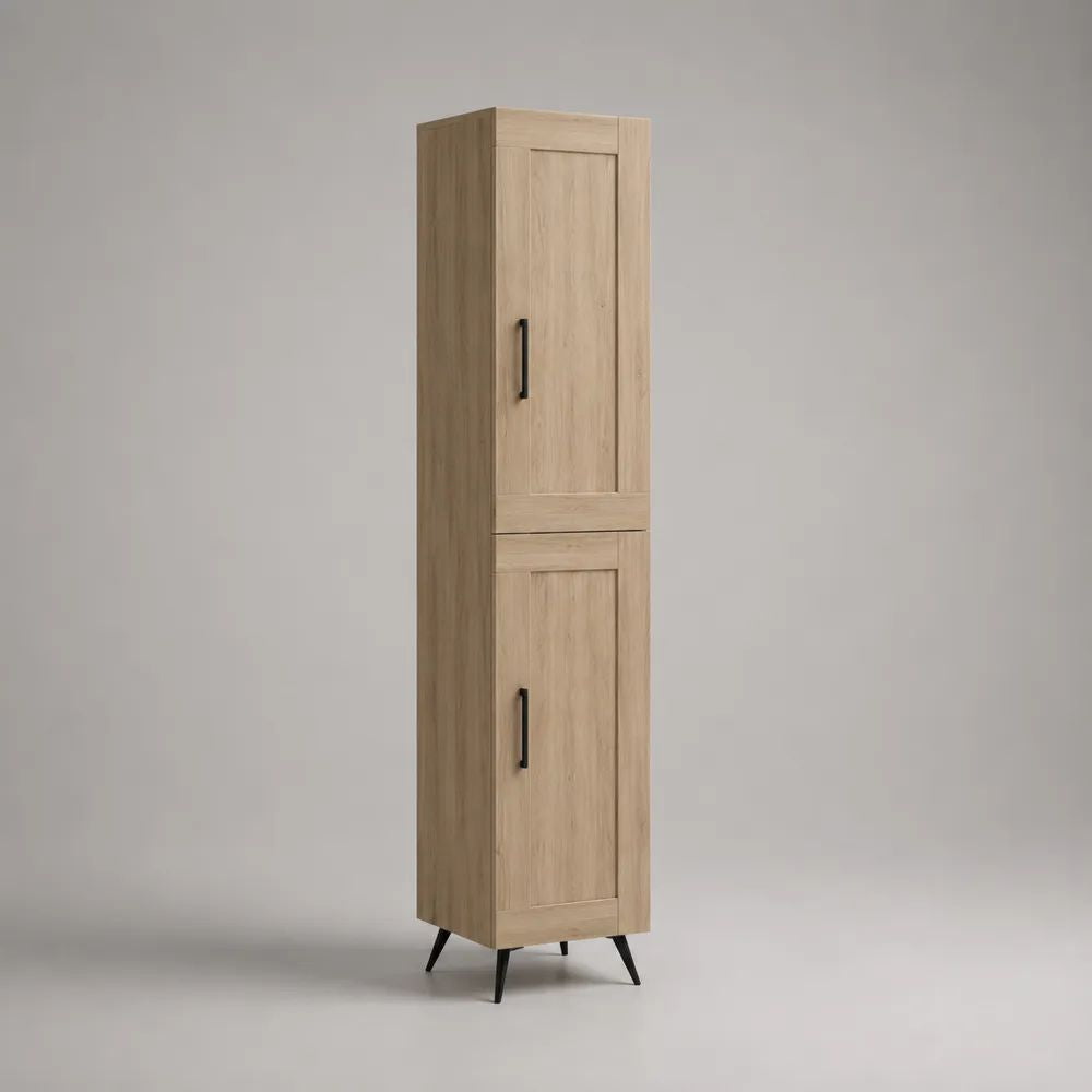 Mobile dispensa alto a 2 ante in truciolare melaminico, rovere naturale e nero, 40 × 35 × 180 cm