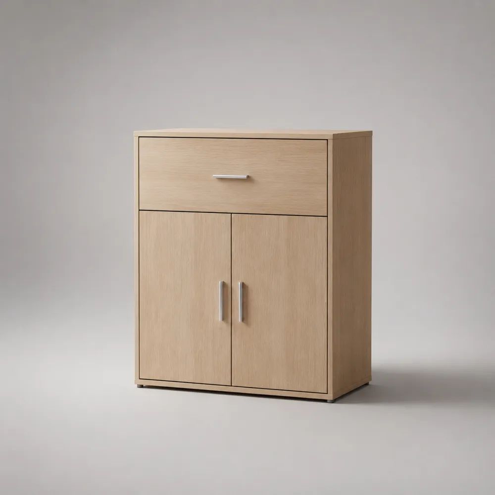 Credenza rettangolare in truciolare melaminico rovere chiaro con 1 cassetto e 2 ante, 80 × 40 × 100 cm