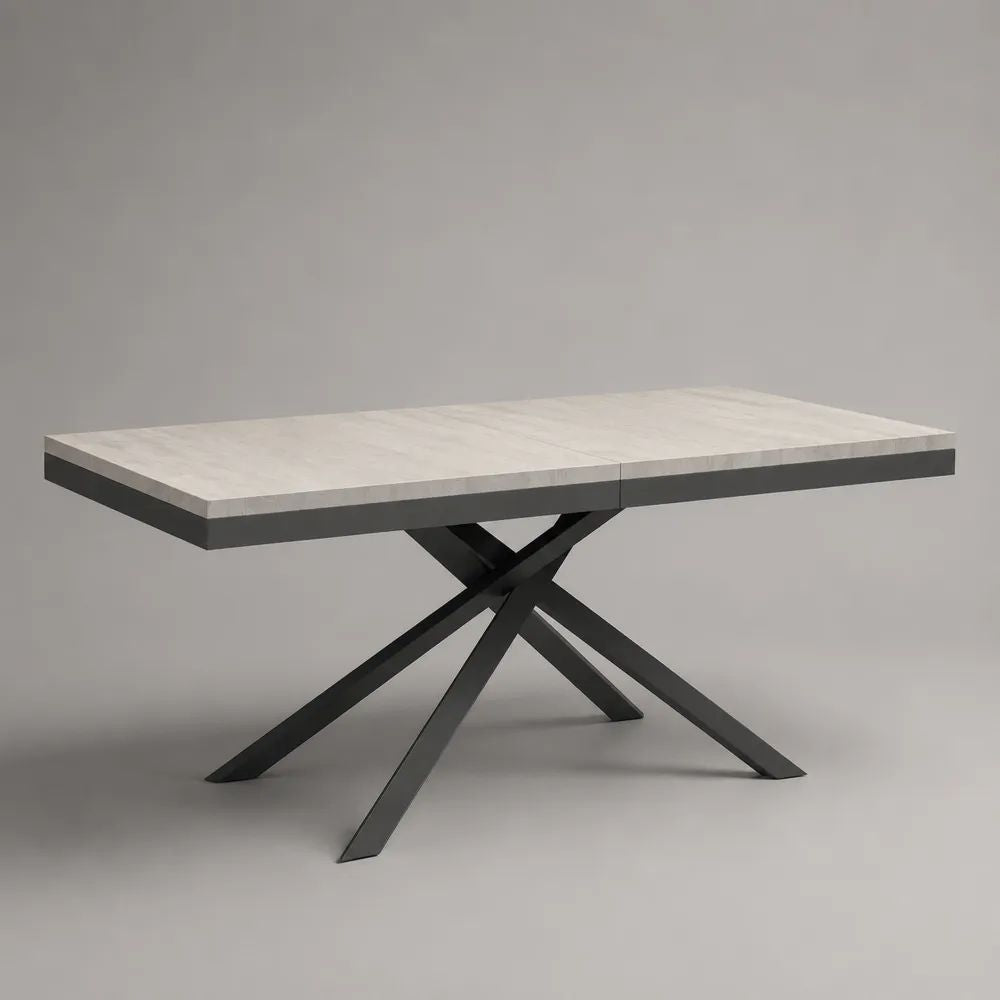 Tavolo da pranzo rettangolare allungabile in MDF effetto marmo e acciaio, 160-200 × 90 × 76 cm, bianco, grigio chiaro e nero