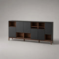 Credenza rettangolare in MDF e legno, nero opaco e marrone noce, 180 × 40 × 100 cm