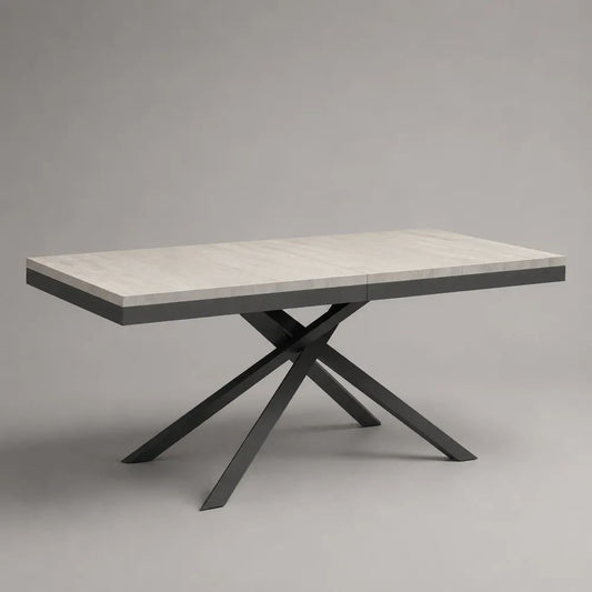 Tavolo da pranzo rettangolare allungabile in MDF effetto marmo e acciaio, 160-200 × 90 × 76 cm, bianco, grigio chiaro e nero